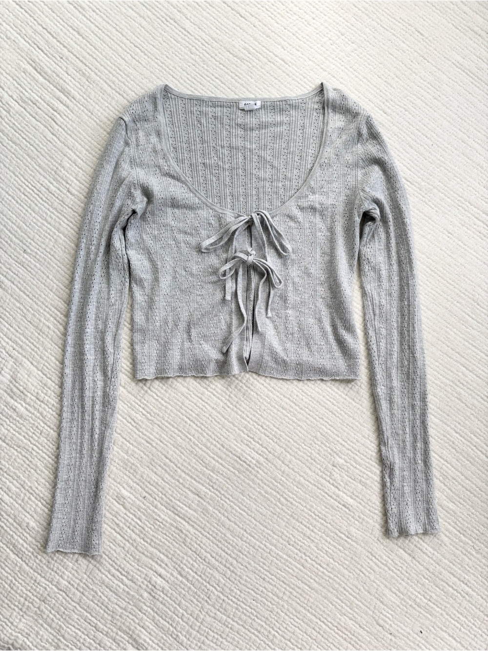 garage grey pointelle tie cardigan